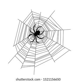 Set of spider web of different shapes with black spiders isolated, Halloween decorations, vector illustration