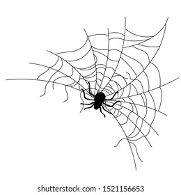 Set of spider web of different shapes with black spiders isolated, Halloween decorations, vector illustration