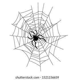 Set of spider web of different shapes with black spiders isolated, Halloween decorations, vector illustration