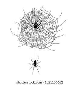 Set of spider web of different shapes with black spiders isolated, Halloween decorations, vector illustration