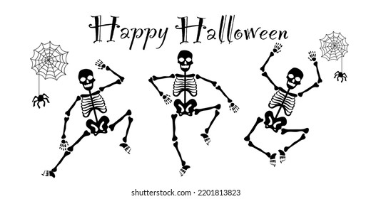Set Dancing Skeletons for Halloween Fancy Elements Spider Web  Skeletons  Halloween Elements white Background  Website Spooky  Background Banner 