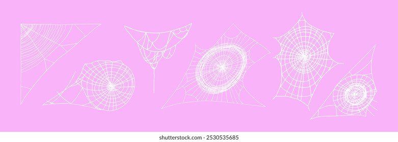 Set of spider web in flat style. Hand drawn vector illustration.