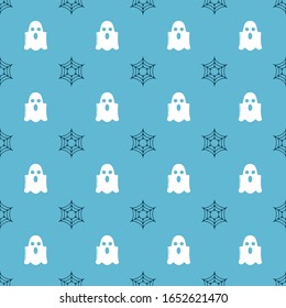 Set Spider web  and Ghost  on seamless pattern. Vector