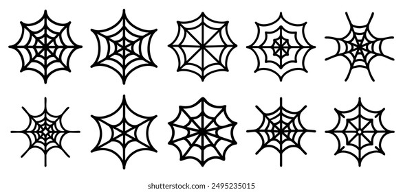 Set of spider web, Halloween cobweb, frames and borders, scary elements for decoration. Spider web icons.