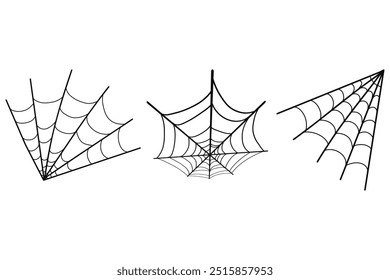 Set of spider web for Halloween. Halloween cobweb, frames and borders. Hand drawn illustrations