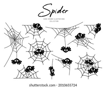 Set of spider web for Halloween, silhouette character illustration.