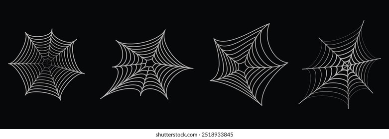 Set of Spider web icon. Halloween cobweb symbol. Vector Illustration.