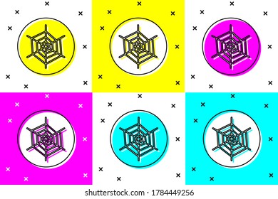 Set Spider web icon isolated on color background. Cobweb sign. Happy Halloween party.  Vector Illustration