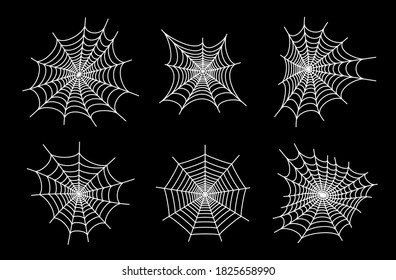 Set with spider web icons. Halloween decoration with cobweb. Spiderweb flat vector illustration. Isolated graphic. Horror, fear and creepy cartoon art concept. Net outline sketch on white background.
