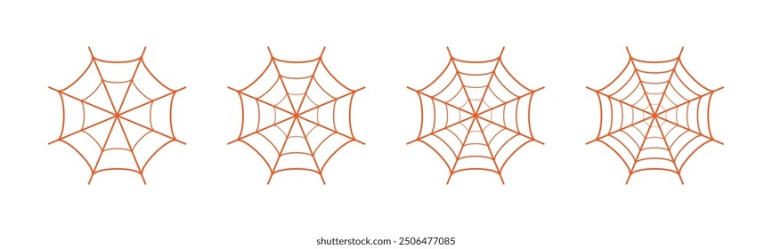 Conjunto de Web de araña color naranja sobre fondo blanco. Conjunto de iconos de Web de araña en diferentes formas. Conjunto de esquemas de iconos de vector de araña. Ilustración vectorial.