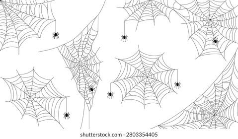 Set of spider web vector icons for web design isolated on white background. Halloween cobweb, frames and borders, scary elements for decoration.