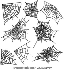 set of spider web,illustration,back and white,darwing,art,
design,Background.