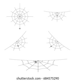 Set of spider webs or cobwebs for Halloween design. Element of decoration. Isolated on white background. Vector illustration.