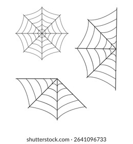 set of spider webs of different shapes on a white background