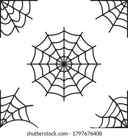 Set of spider webs on a white background. Vector flat illustration.