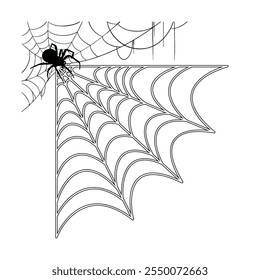 Set of , spiders, and isolated on white. Vector illustration of traditional Halloween decorative elements, featuring black spider and web silhouettes