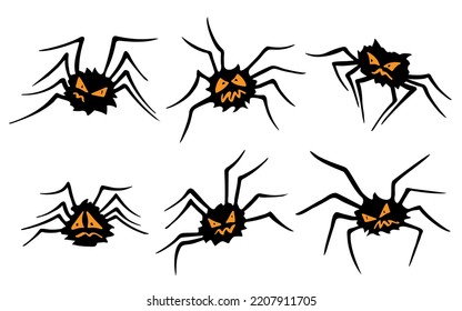 Un conjunto de arañas, una silueta de una araña, una imagen vectorial de una silueta negra de una araña.