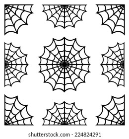 set of spiderweb black isolated on white background.black spider web halloween.vector