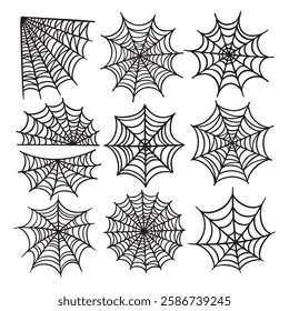 set of spiderweb line art vector