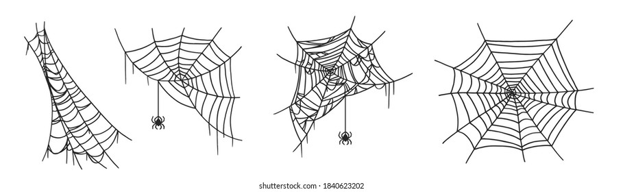 Set of spiderweb vector sketches.