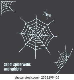 Set of spiderwebs and spiders vector design