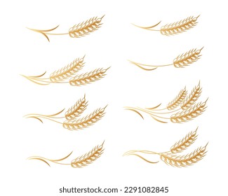 Set of spikelets of wheat, rye, barley. Brown design. Decor elements, logos, icons, vector	
