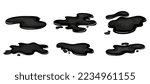 Set of Spill of black oil puddle industry. Stain ink drop of petrol liquid shape. Vector cartton illustration