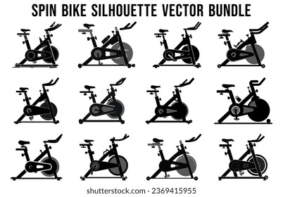 Set of Spin Bike Silhouette Vector Bundle, Indoor Exercise Machine silhouettes