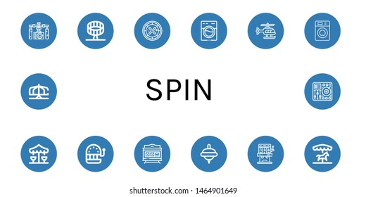 Set Of Spin Icons Such As Gimbal, Round Up Ride, Roulette, Washing Machine, Helicopter, Merry Go Round, Slot Machine, Spinning Top, Mixing Table , Spin