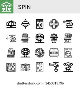 Set Of Spin Icons Such As Merry Go Round, Spinning Top, Washing Machine, Roulette, Helicopter, Slot Machine, Round Up Ride, Ferris Wheel, Mixing Table, Gimbal , Spin