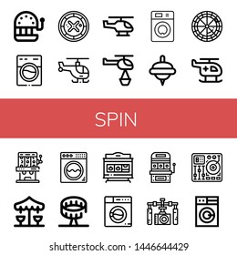 Set Of Spin Icons Such As Slot Machine, Washing Machine, Roulette, Helicopter, Spinning Top, Merry Go Round, Round Up Ride, Gimbal, Mixing Table , Spin