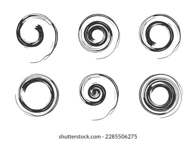 Set of Spiral Brush Strokes Design Elements. Abstract Swirl Icons. Vector Art.