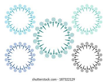 set of spiral circle ornate frames labels vintage decoration