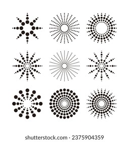 Set of spiral circular design illustrations of simple, modern, geometric and abstract shapes. Business template patterns and background elements.