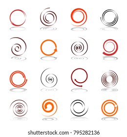 Set of spiral design elements. Vector art.