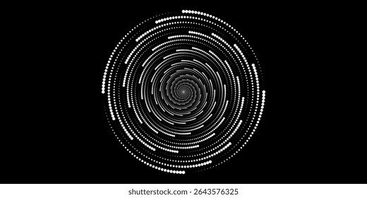 Set of Spiral Dotted Graphic Elements in Red Tones. Geometric Vector Frames on Black Background.