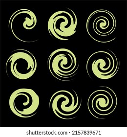 Set of spiral elements, Curl, curve stripe, twirl pictograms collection.