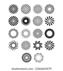 Set of spiral elements. Spiral icon set. Swirl, helix, gyre, curl, loop symbol. Flat design. Vector illustration