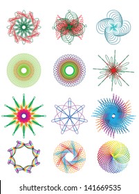 Set of spiral elements on a white background