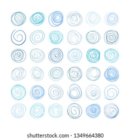 Set of spiral motion elements, hand drawn swirl circle vector illustrations