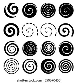 Set of spiral motion elements. Twirl black isolated objects. Icons for web, logo. stock vector illustrations