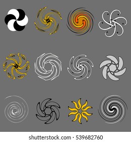 Set of spiral motion elements.Modern spiral objects set.