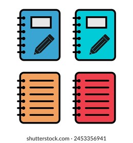 Set of Spiral notebook icon, paper blank page symbol, note web vector illustration .