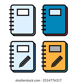Conjunto de ícone de bloco de notas espiral, símbolo de página em branco de papel, observe a ilustração de vetor da Web .