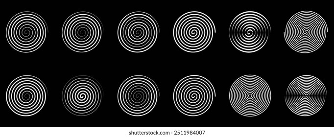 set of spiral pattern effect isolated on black background - collection of abstract spiral circle background - circle halftone background dotted frame - Modern abstract background