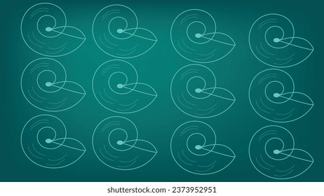 a set of spiral shapes on a green background