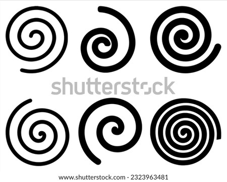 Set of Spiral Silhouette Vector Art on White Background