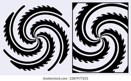 A set of spiral stripes with a wave motif detail. A vortex graphic background image; vectors can be custom colorized easily.