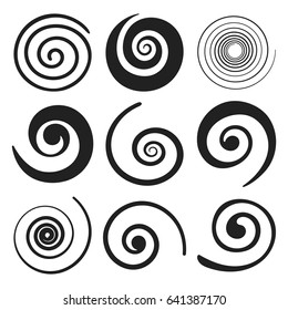 Set of spiral swirl elements. Vector illustration.