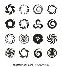 Set of spiral swirl icons, twirl spiral circle, swirling circles, twist curve spiral. Abstract spirals and liquid twirls. Vector design elements.